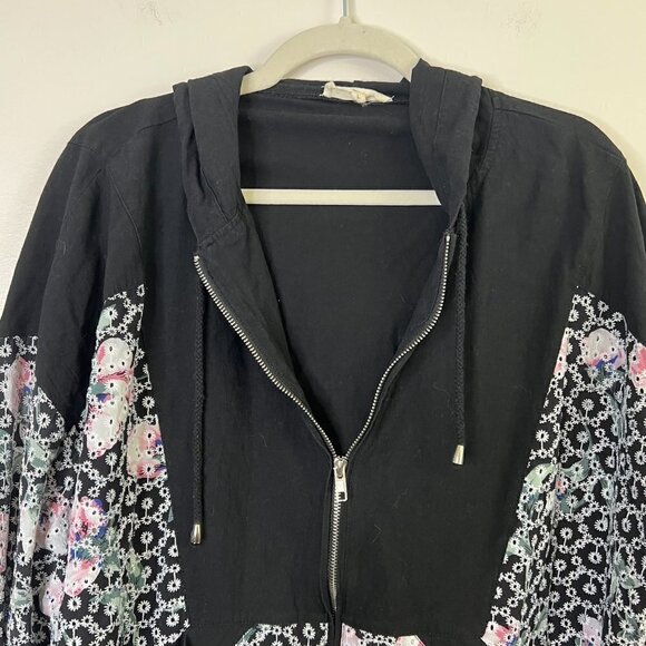 Entro Floral Embroidered Crochet Zip Up Hoodie Hooded Sweatshirt 100% Cotton - Picture 3 of 10